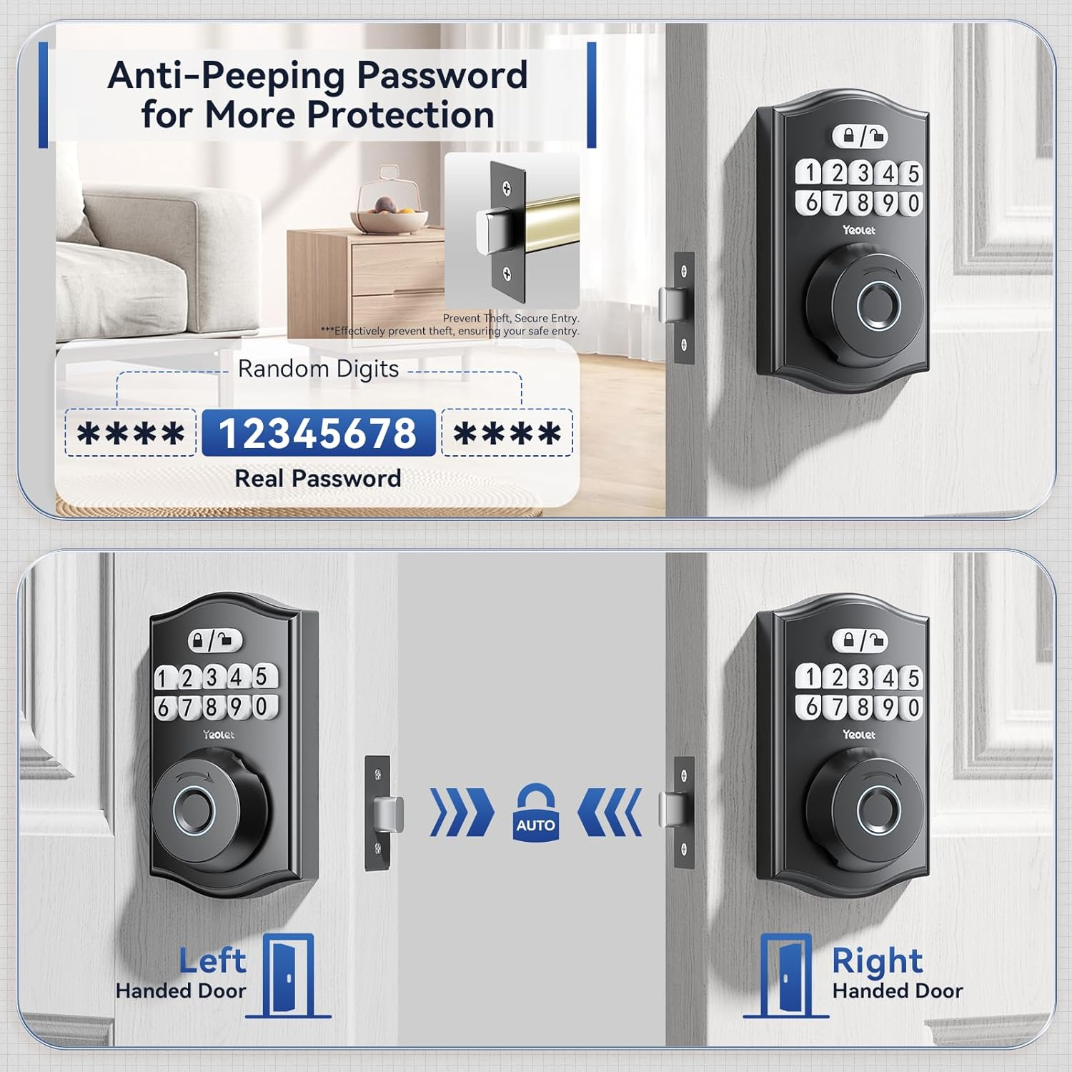 Fingerprint Door Lock with App Control - Keyless Entry Smart Deadbolt for Front Door with Anti-Peeping Password & Auto-Lock