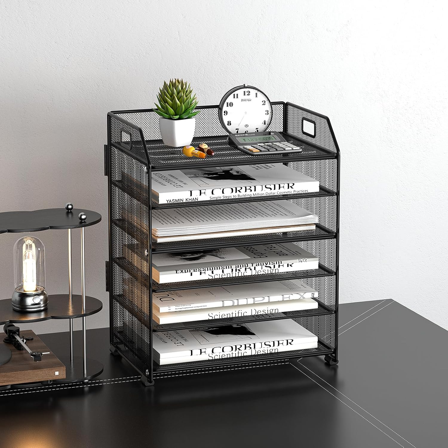 Handimp 6-Tier Metal Paper Organizer - Black Letter Tray Desktop File Folder Stand for Office & Home
