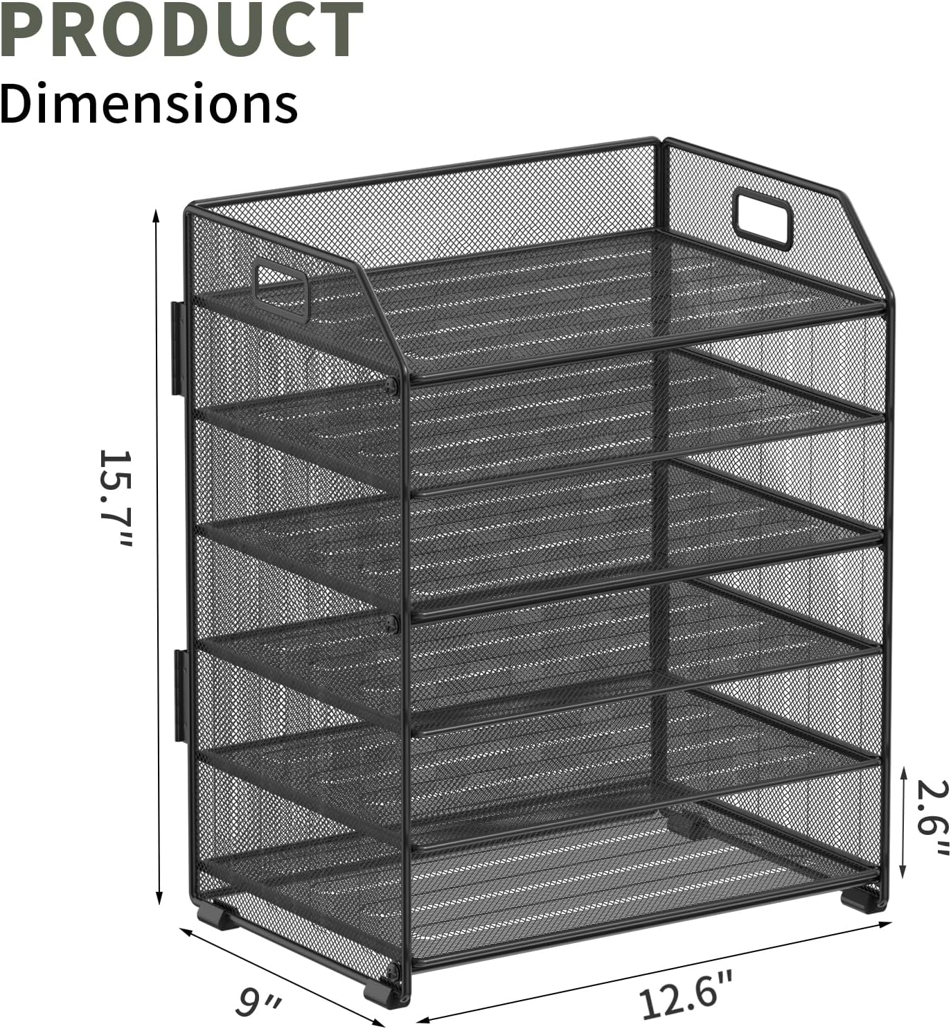 Handimp 6-Tier Metal Paper Organizer - Black Letter Tray Desktop File Folder Stand for Office & Home
