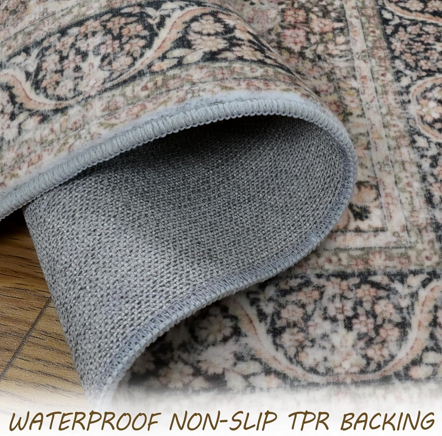 Area Rug 2x3 Distressed Small Entryway Rug Vintage Doormat Faux Wool Non-Slip Washable Low-Pile Floor Carpet for Indoor Front Entrance Kitchen Bathroom