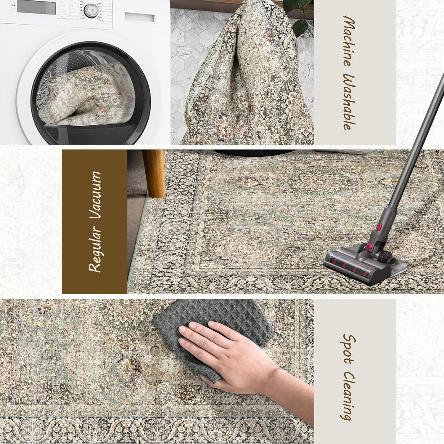 Area Rug 2x3 Distressed Small Entryway Rug Vintage Doormat Faux Wool Non-Slip Washable Low-Pile Floor Carpet for Indoor Front Entrance Kitchen Bathroom