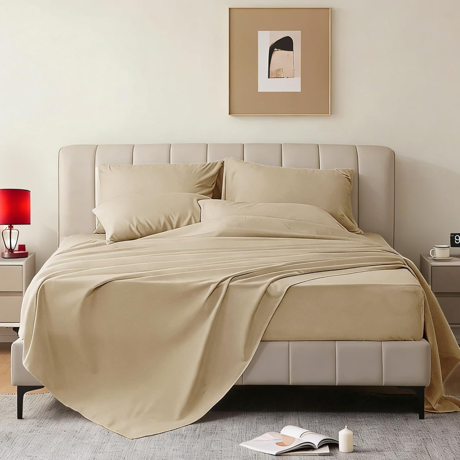 Queen Sheet Set - 6 Piece Sheets Queen Size Bed Set - Breathable & Cooling Hotel Luxury Bedding Set - Soft & Comfy Fully Elasticized 16" Deep Pocket Queen Sheets (Queen Beige)