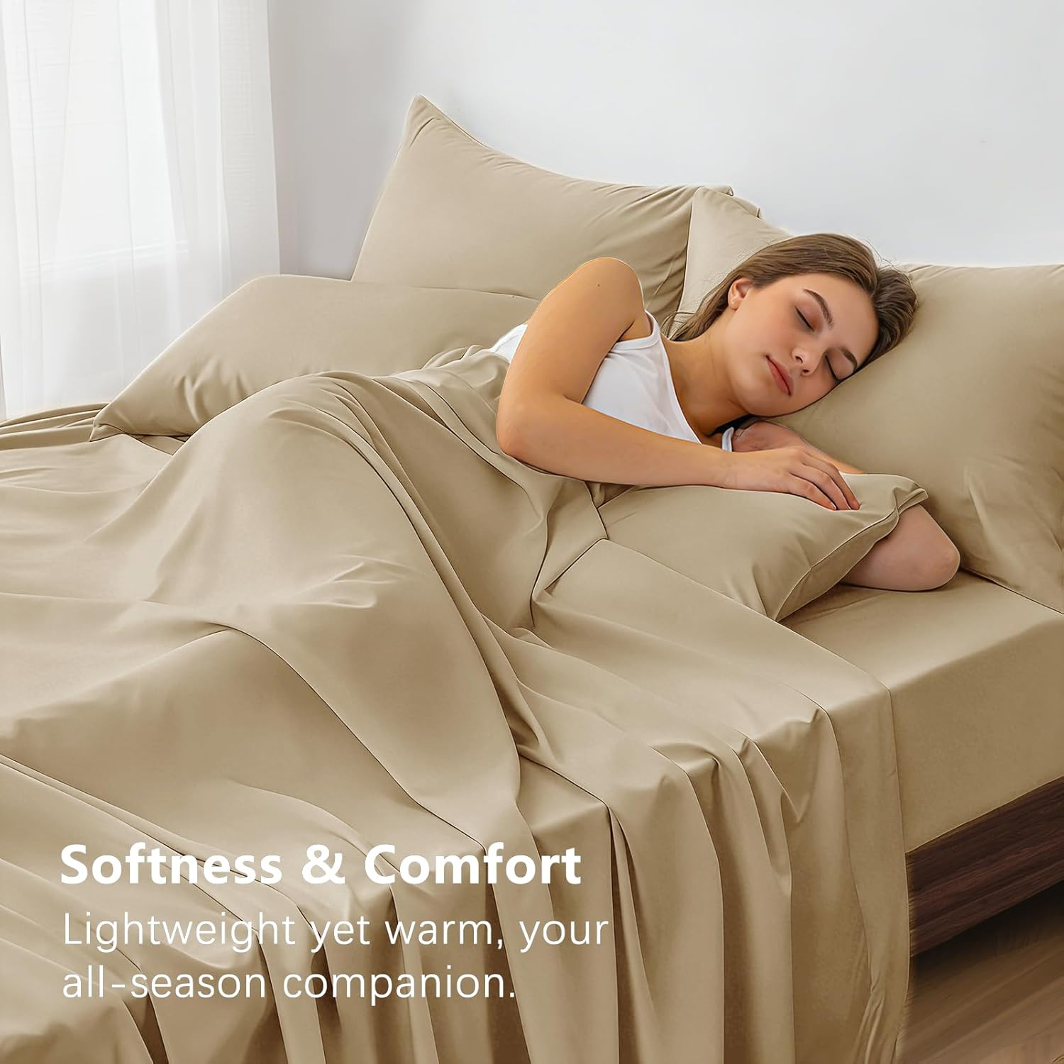 Queen Sheet Set - 6 Piece Sheets Queen Size Bed Set - Breathable & Cooling Hotel Luxury Bedding Set - Soft & Comfy Fully Elasticized 16" Deep Pocket Queen Sheets (Queen Beige)