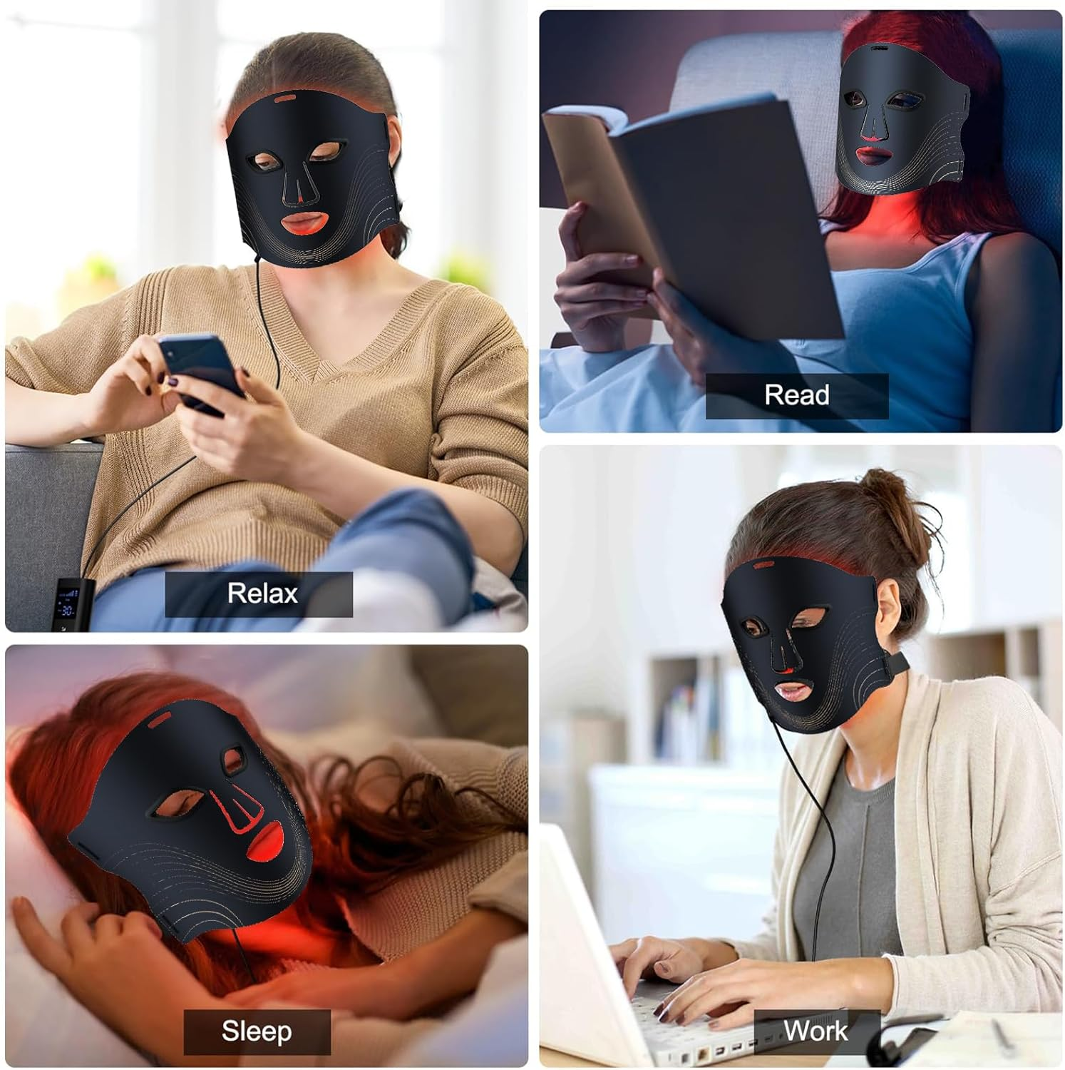 LED Light Therapy Mask (Model FM-01), 4 Colors LED Face Mask Light Therapy, Portable Wireless Red Light Therapy Mask, Home and Travel Skin Care