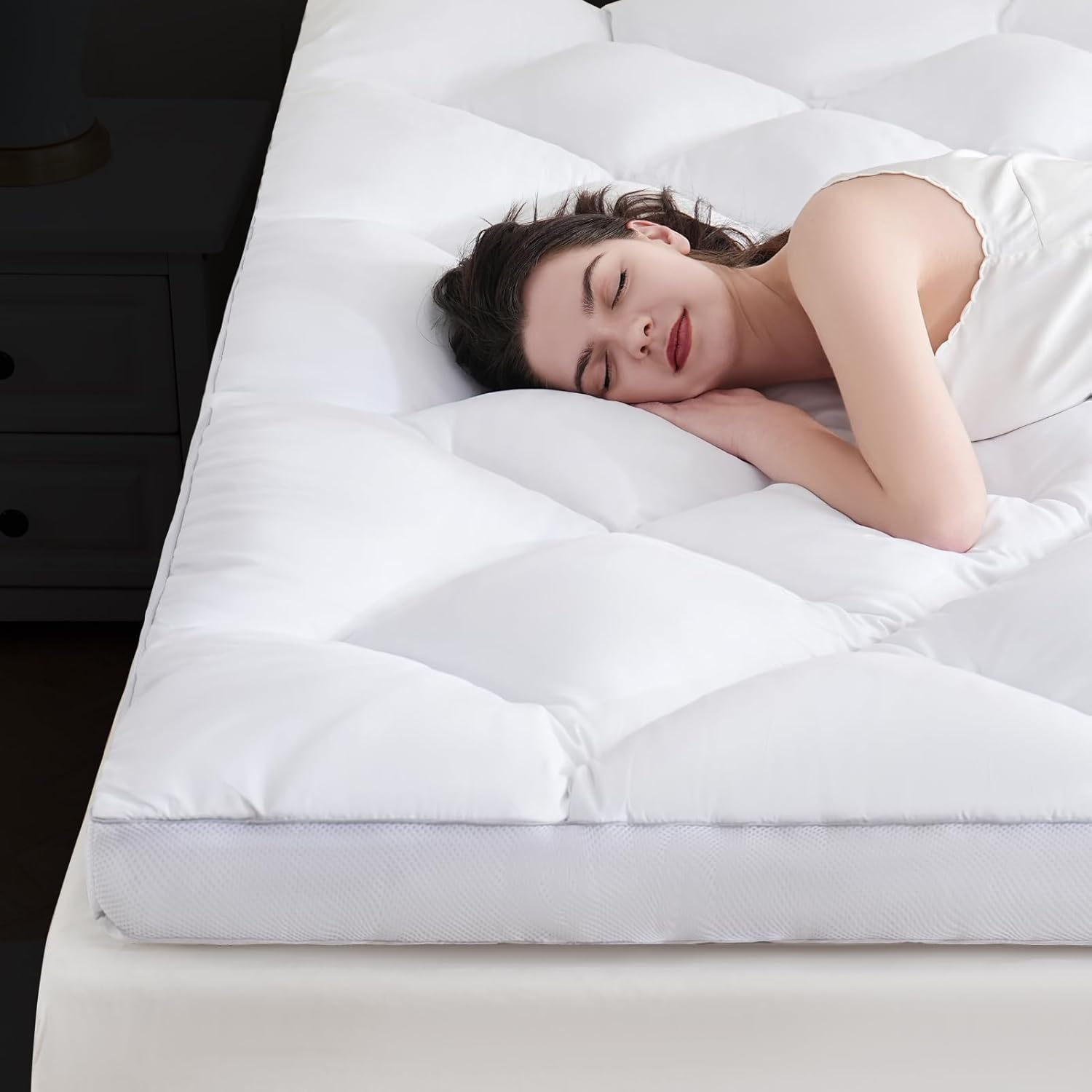 DOWNCOOL 3 Inch Twin Mattress Topper, Ultra Thick and Fluffy Supportive Memory Foam Mattress Topper for Body Pain, Mattress Pad with Breathable Mesh Design for Deep Sleep, 75x39x3 Inches