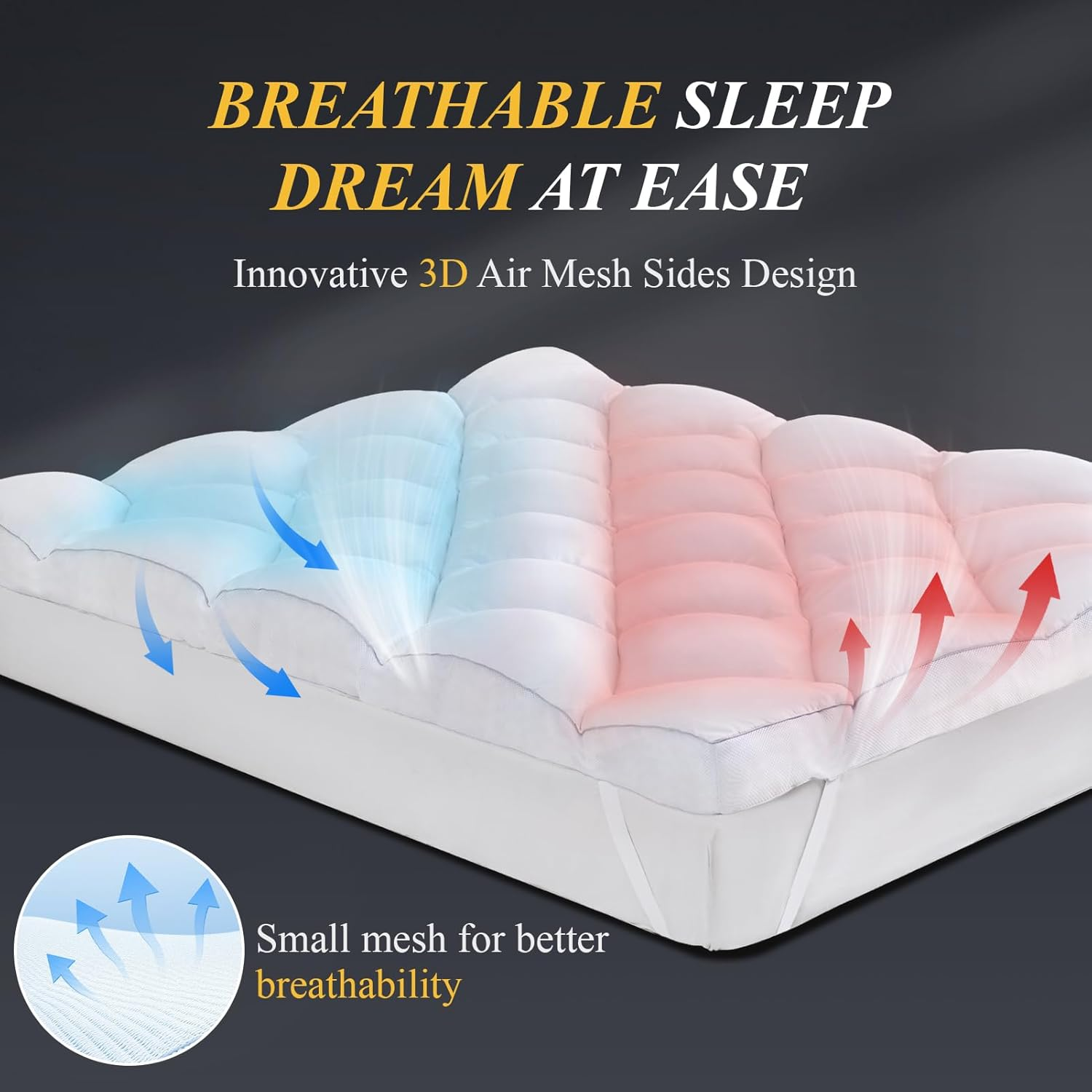 DOWNCOOL 3 Inch Twin Mattress Topper, Ultra Thick and Fluffy Supportive Memory Foam Mattress Topper for Body Pain, Mattress Pad with Breathable Mesh Design for Deep Sleep, 75x39x3 Inches