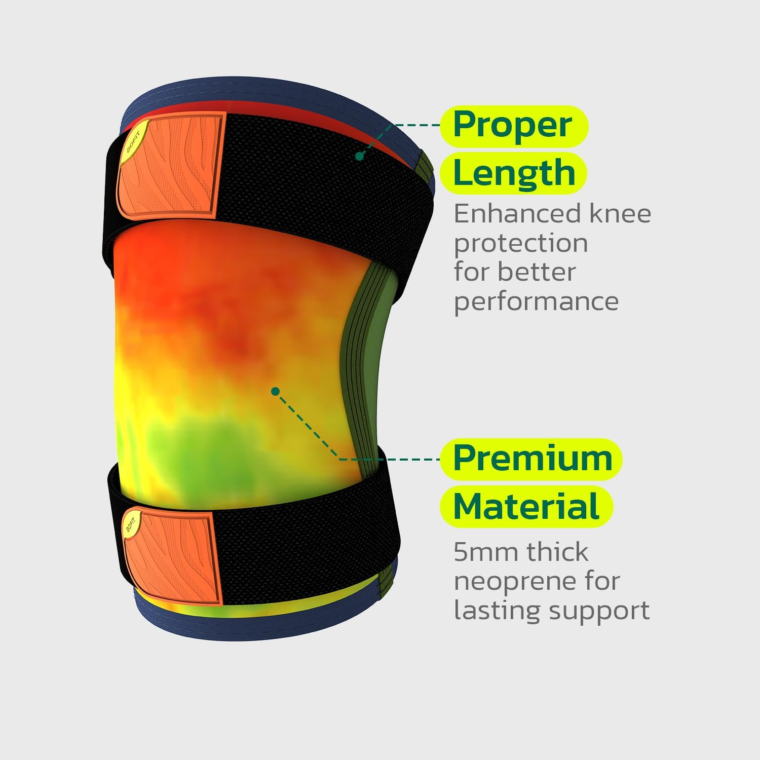Knee Sleeve 5mm Neoprene 1 Pair - Non-Slip Knee Brace with Adjustable Strap for Weightlifting & Sports Orange 2XL