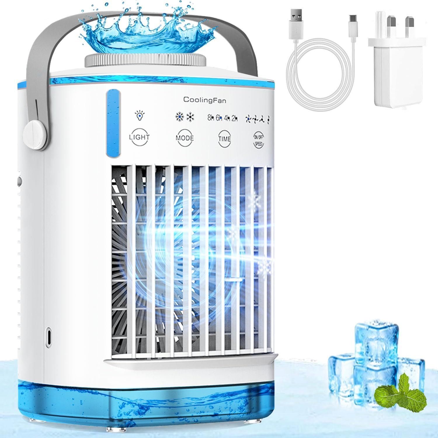 Portable Air Conditioner Cooling Fan - 4-Speed Evaporative Air Cooler with 700ml Tank & 7-Color Night Light