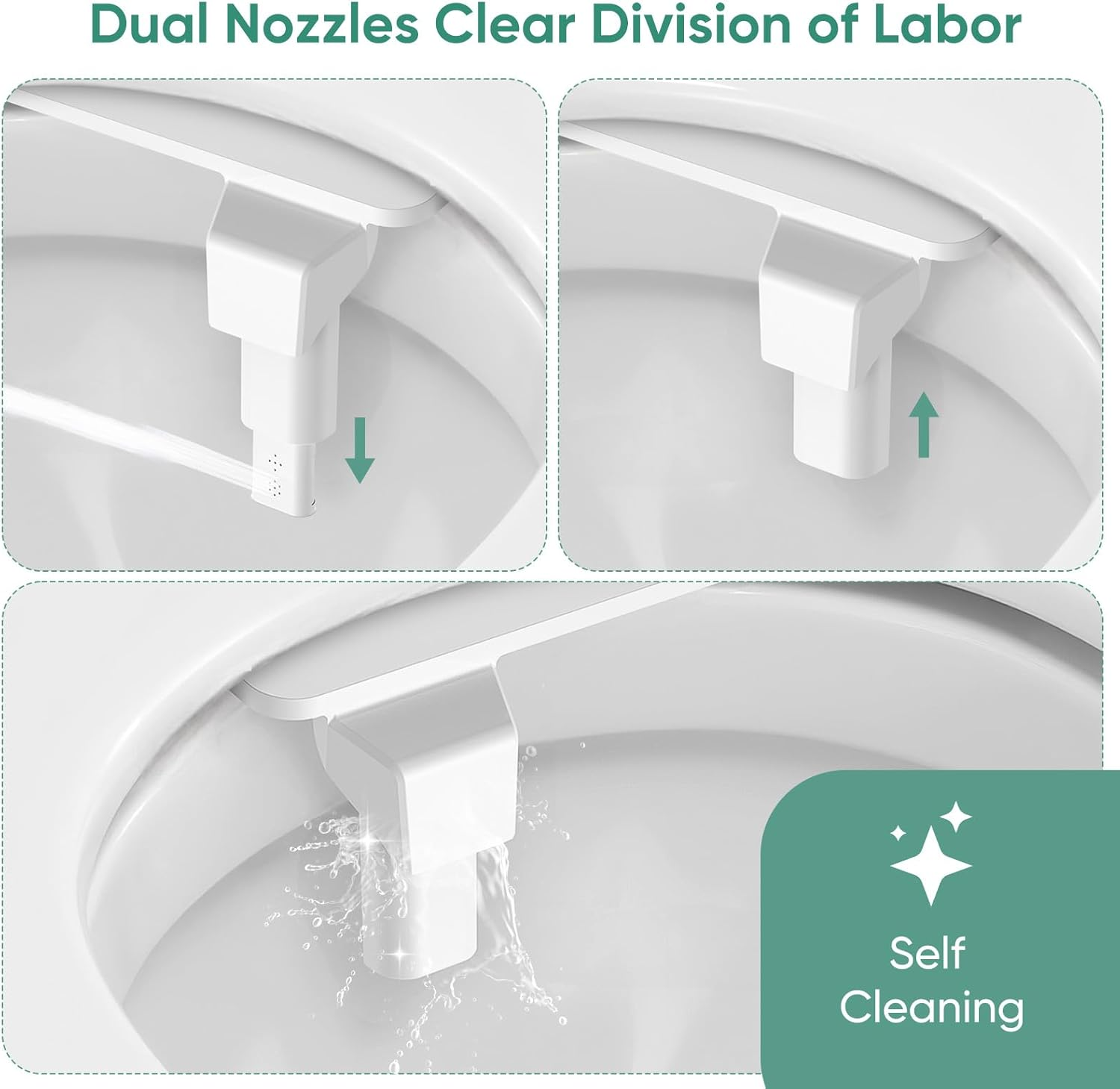 Bidet Attachment for Toilet - Self Cleaning with Feminine & Rear Wash Silvery