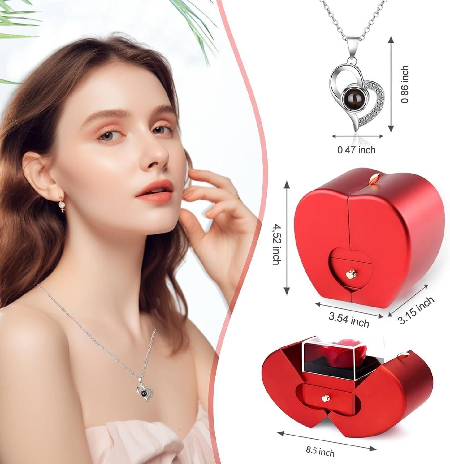 Preserved Real Rose with I Love You Necklace 100 Languages - Romantic Gift for Girlfriend Wife Mom