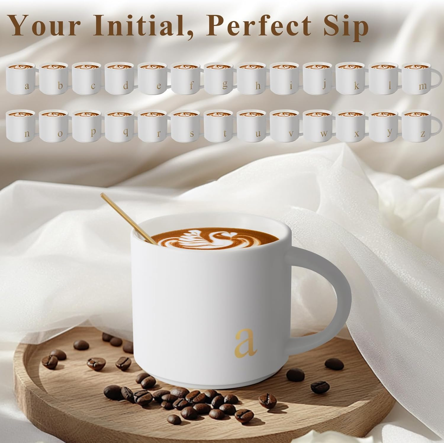 Monogrammed Ceramic Large Coffee Mug - I Love You More Romantic Gift for Girlfriend Boyfriend Future Mrs