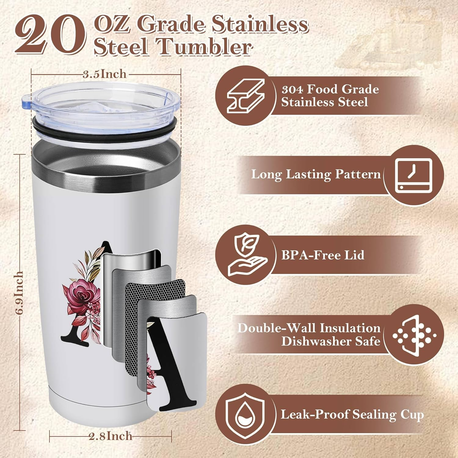 20 Oz Insulated Coffee Cup with Lid - Travel Mug Tumbler Gift for Women Mom Girlfriend Sister Bestie