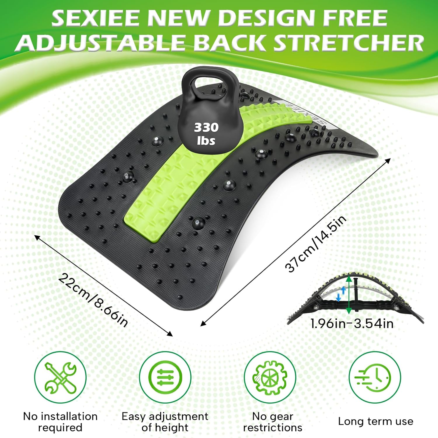 Back Stretcher Pneumatic Inflatable Lumbar Support Board with Hand Pump - Stepless Height Adjustment