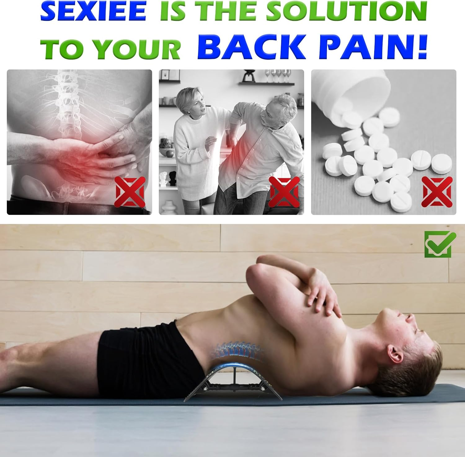 Back Stretcher Pneumatic Inflatable Lumbar Support Board with Hand Pump - Stepless Height Adjustment