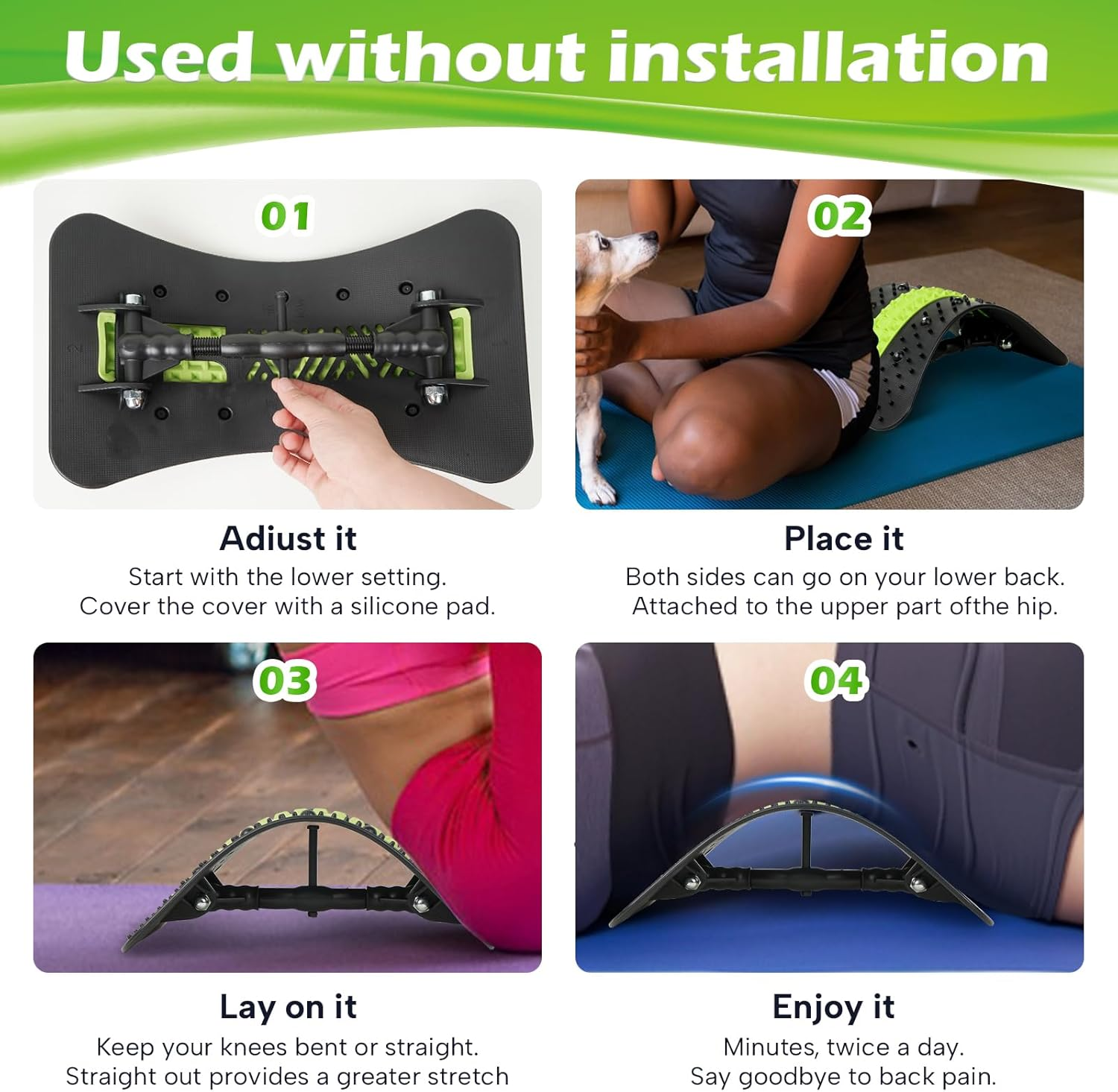 Back Stretcher Pneumatic Inflatable Lumbar Support Board with Hand Pump - Stepless Height Adjustment
