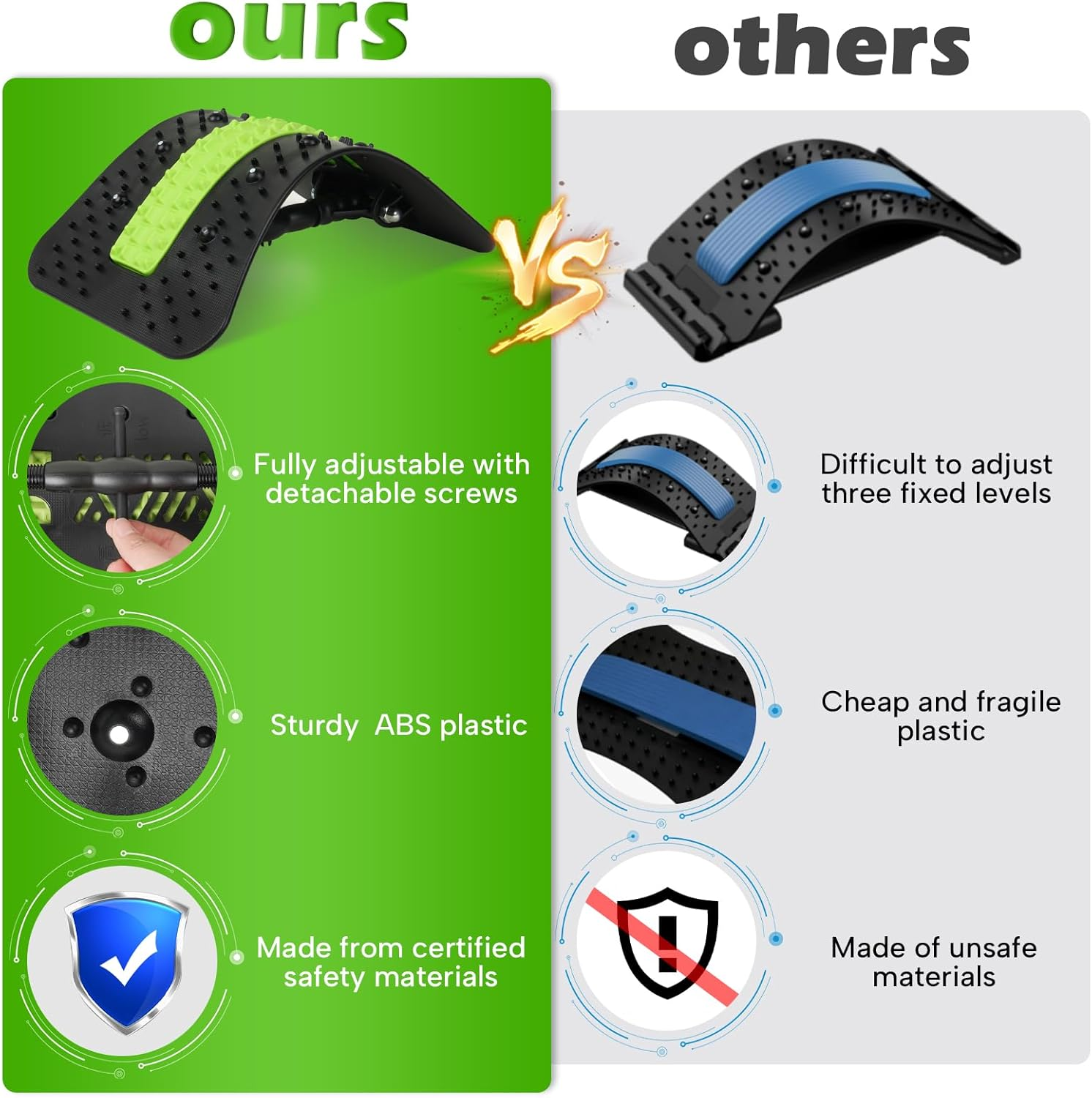 Back Stretcher Pneumatic Inflatable Lumbar Support Board with Hand Pump - Stepless Height Adjustment