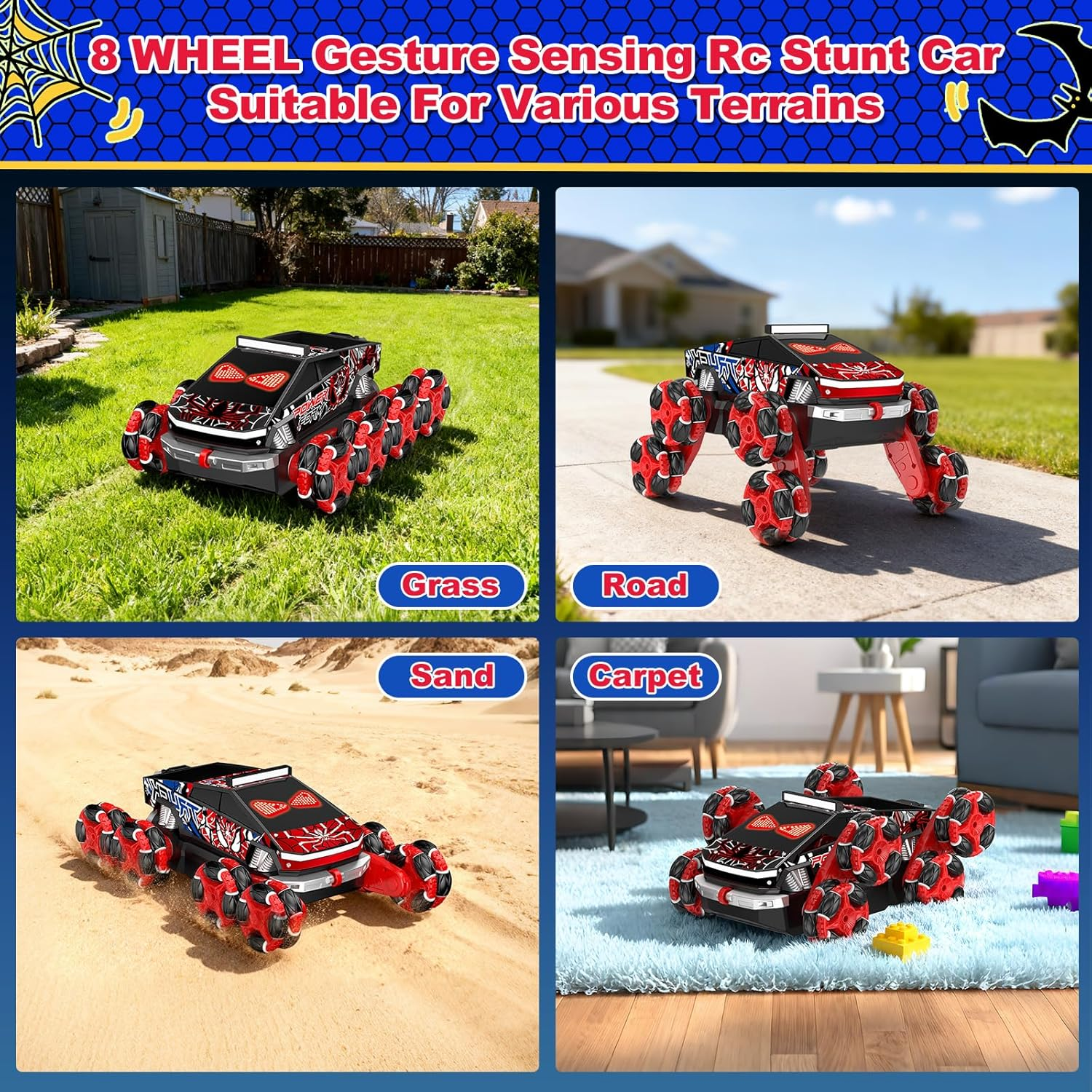 Gesture Sensing RC Stunt Car for Boys & Girls Age 6-12 - Hand Controlled Remote Control Car with Cool Lights & Music - Interactive Toy Gift