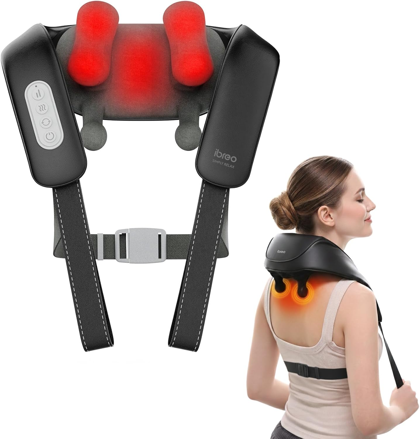 Cordless Shiatsu Neck and Back Massager with Heat - 3D Kneading Deep Tissue, 3 Modes, Voice Prompt & Smart Memory