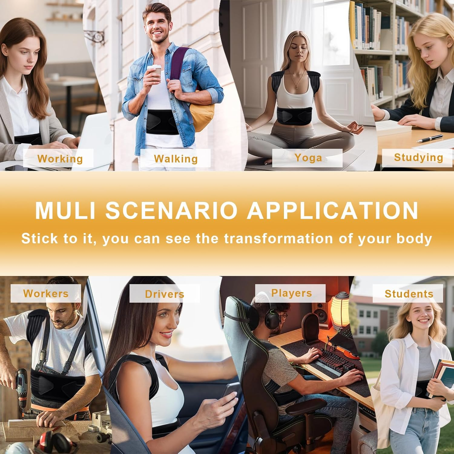 X-Large Back Brace Posture Corrector for Women & Men - Adjustable Lightweight Upper Back Straightener for Pain Relief