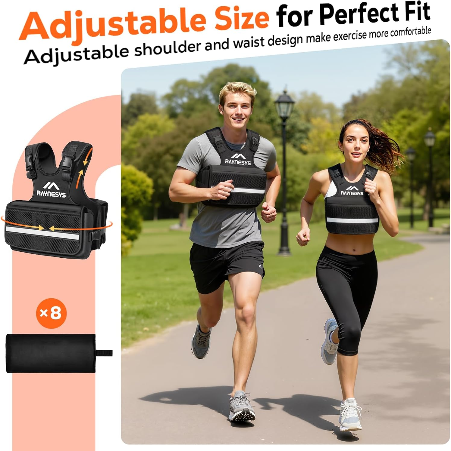 Adjustable Weighted Vest for Men & Women - 1-12/1-20/1-30 LBS with Reflective Strip