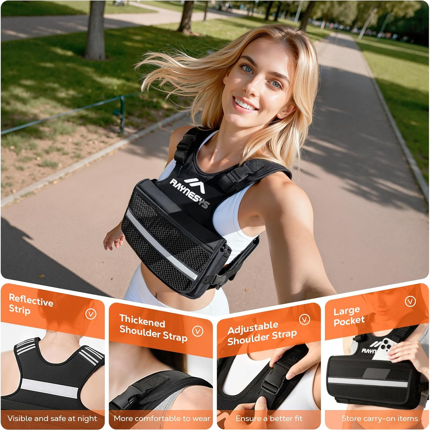 Adjustable Weighted Vest for Men & Women - 1-12/1-20/1-30 LBS with Reflective Strip