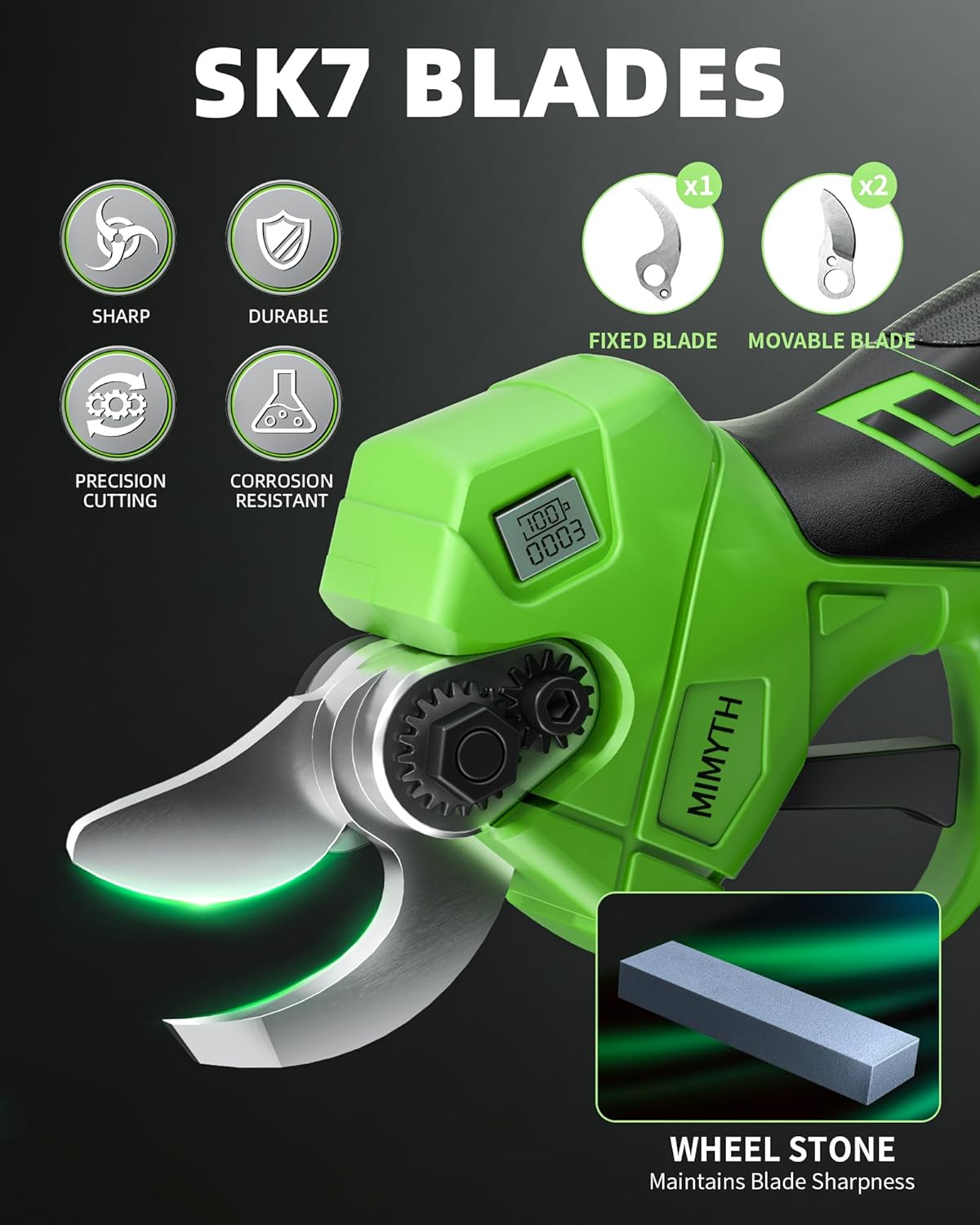 Cordless Electric Pruning Shears - 1.4" Cut, Brushless Motor, 1 Battery & LCD Display