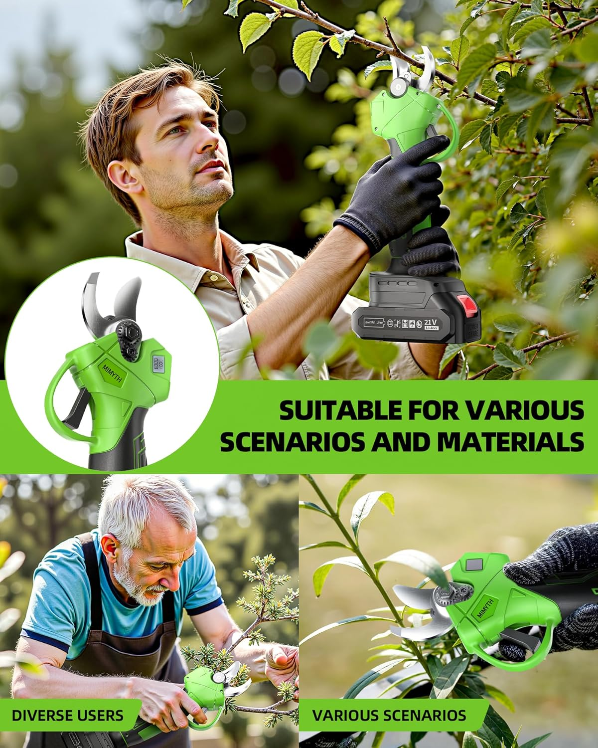 Cordless Electric Pruning Shears - 1.4" Cut, Brushless Motor, 1 Battery & LCD Display