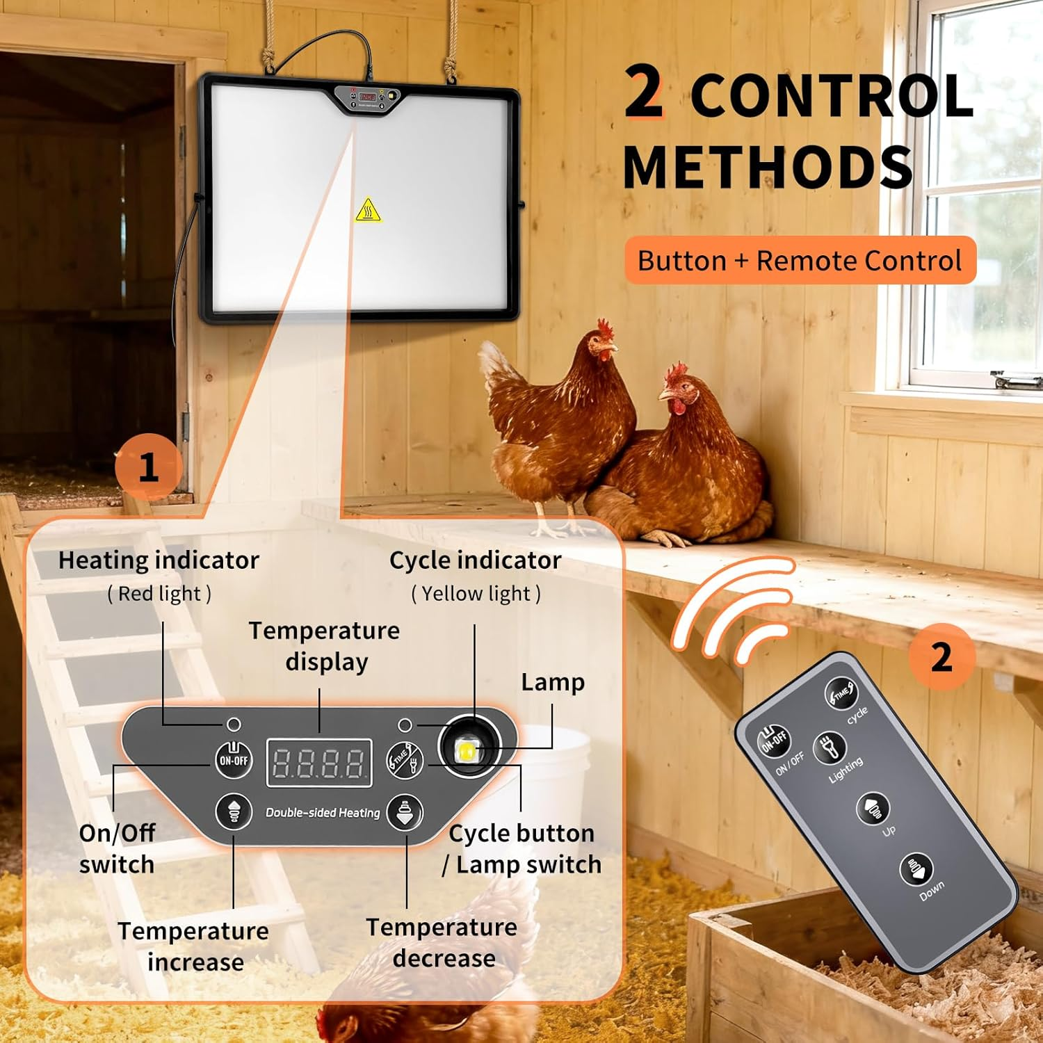 Chicken Coop Heater - 360° Rotatable Dual-Side Heating with Precise Temperature Control for Poultry, Pets & Incubators