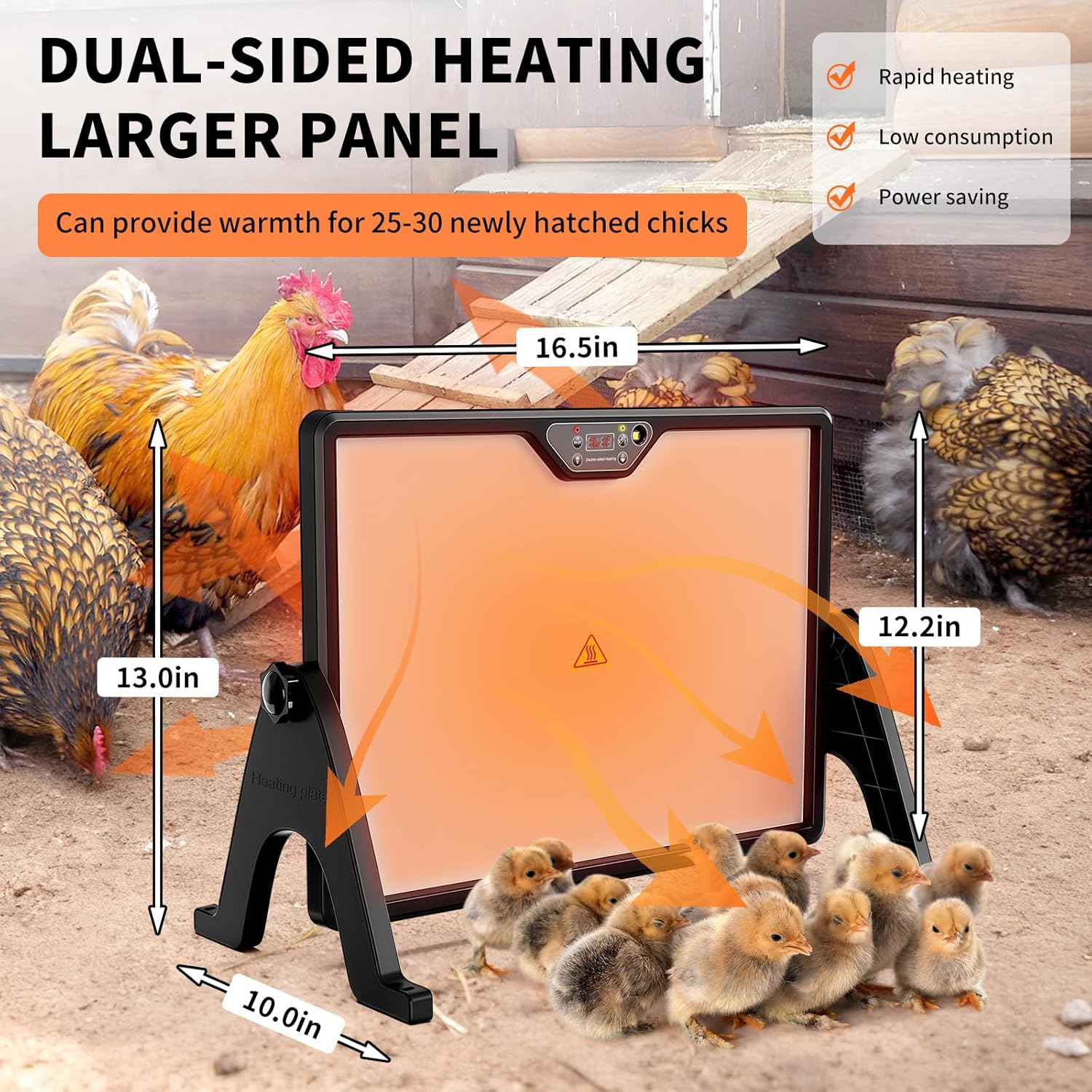 Chicken Coop Heater - 360° Rotatable Dual-Side Heating with Precise Temperature Control for Poultry, Pets & Incubators