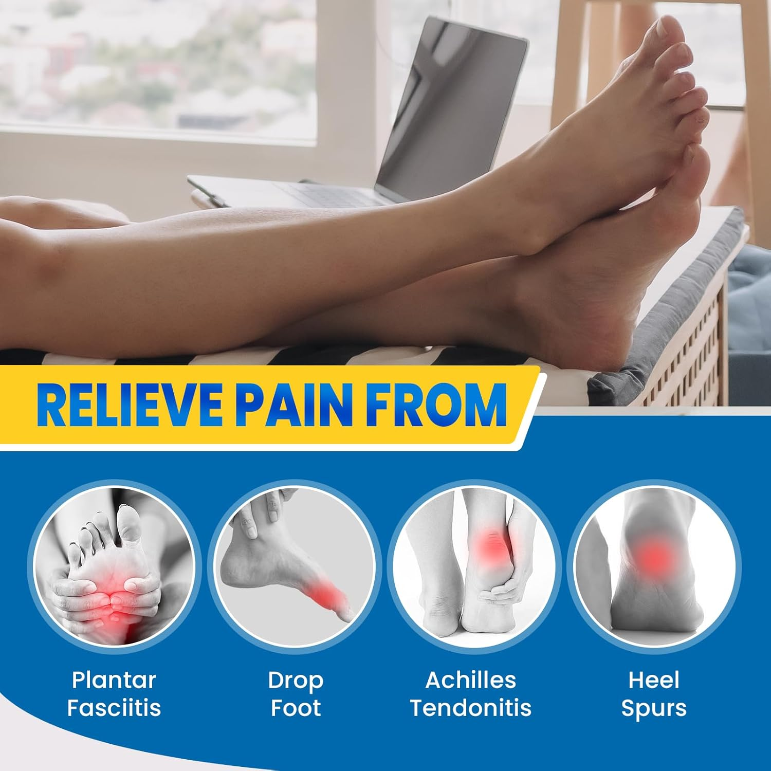 Plantar Fasciitis Night Splint - Upgraded Brace for Sleeping, Achilles Tendonitis, Foot Drop & Heel Pain Relief for Women and Men (S, M)