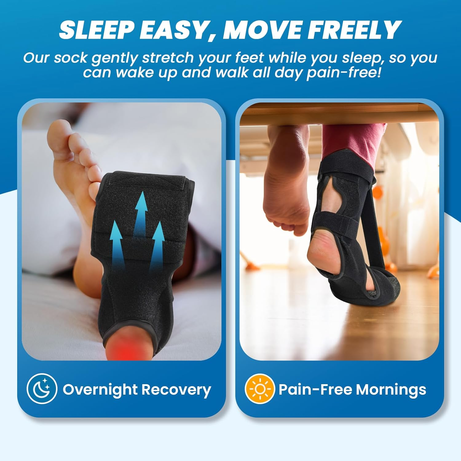 Plantar Fasciitis Night Splint - Upgraded Brace for Sleeping, Achilles Tendonitis, Foot Drop & Heel Pain Relief for Women and Men (S, M)