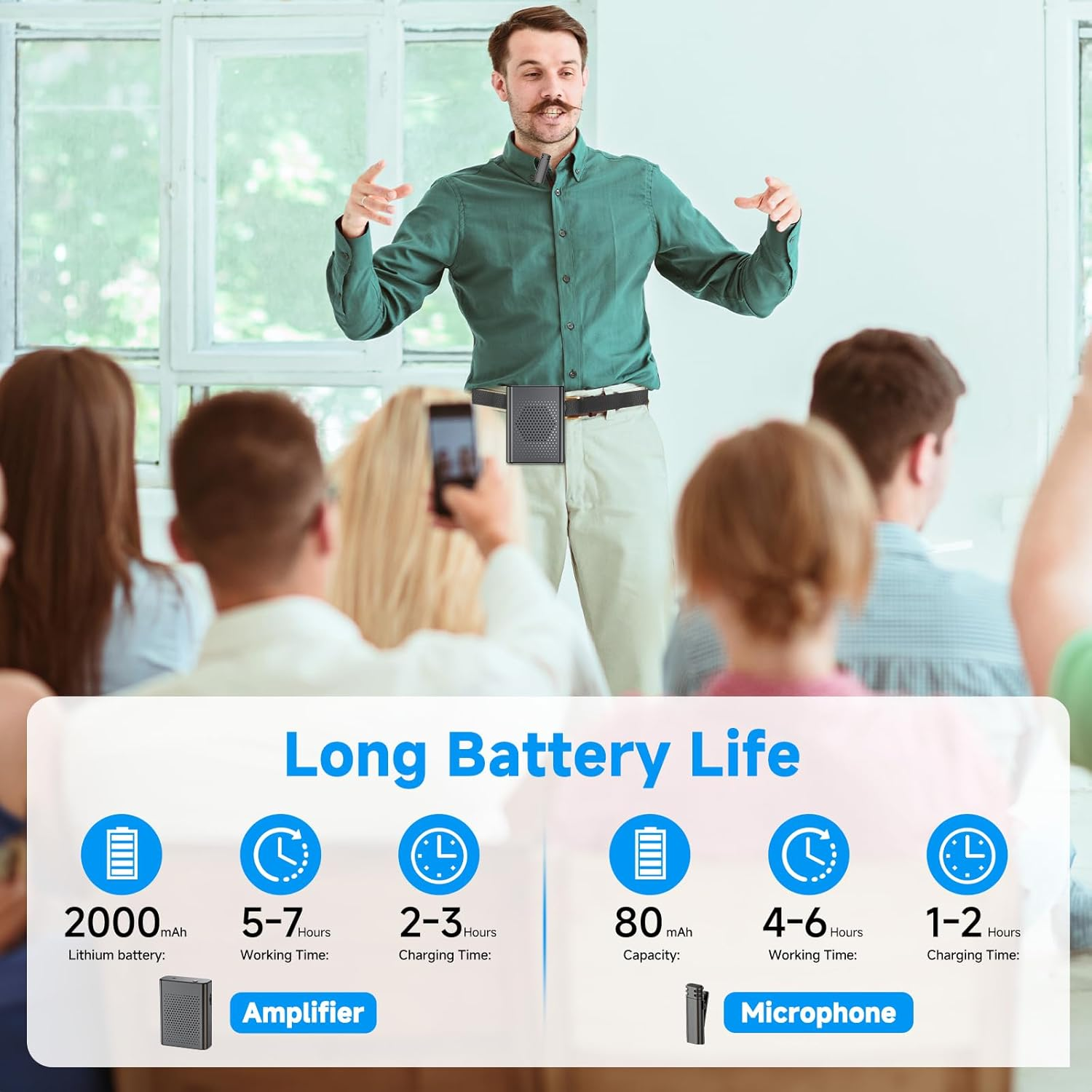 Voice Amplifier with Wireless Lavalier Microphone - Portable Rechargeable Speaker with Waistband for Teachers, Trainers, Tour Guides & Coaches