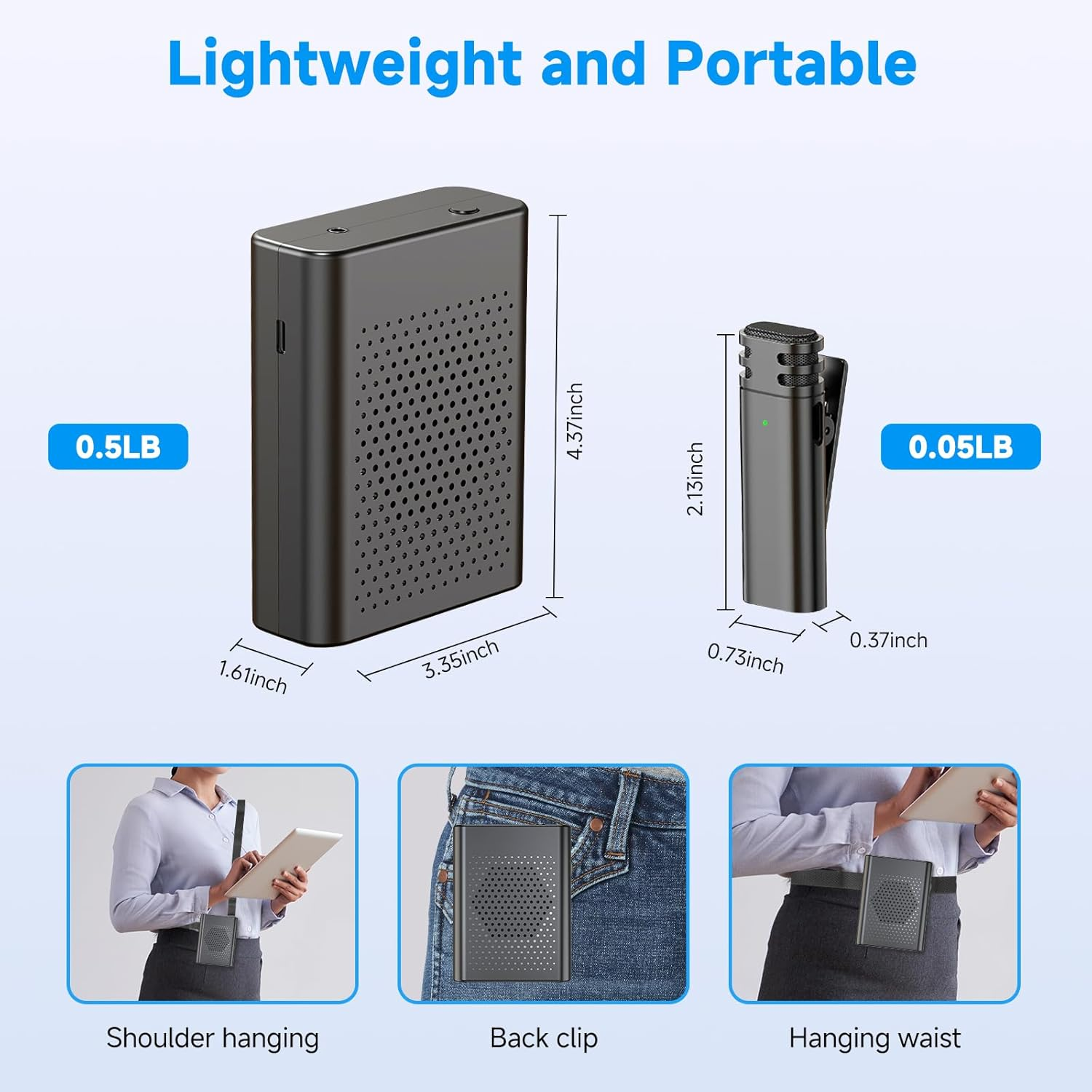 Voice Amplifier with Wireless Lavalier Microphone - Portable Rechargeable Speaker with Waistband for Teachers, Trainers, Tour Guides & Coaches