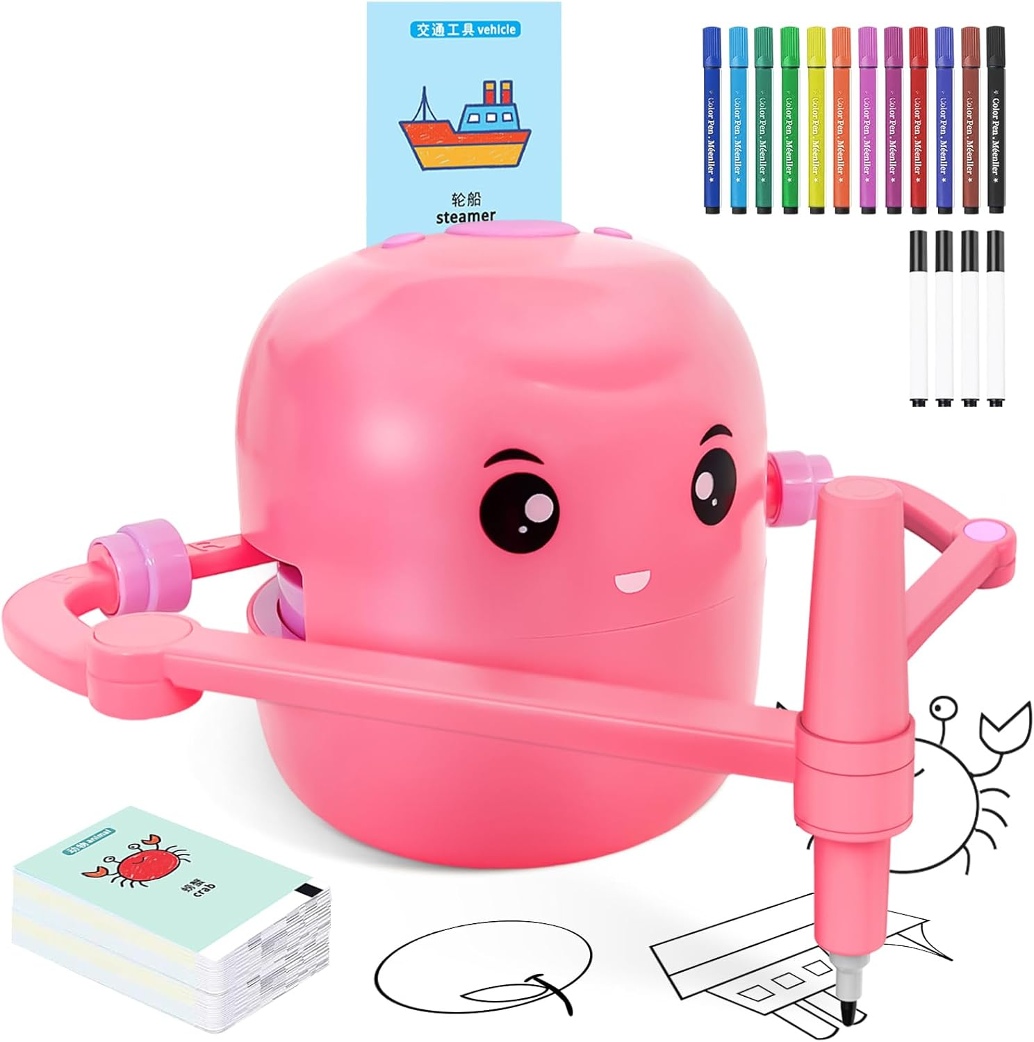 Drawing Robot for Kids with 150 Learning Cards & 17 Colorful Pens - Voice Interactive Educational Smart Art Painting Machine with Step-by-Step Guidance for Boys Girls STEM Toys