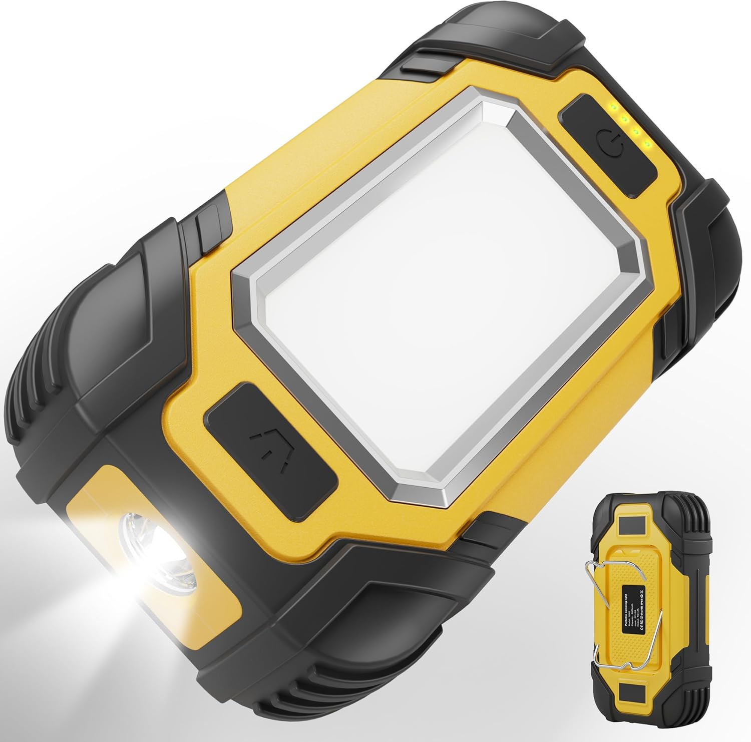 Work Light Rechargeable - LED Work Light with Dual Beam, Magnetic Flashlight, 8 Lighting Modes, 2 Strong Magnets & Hook, 8-180H Runtime, IP65 Waterproof for Garage, Car Repairs & Camping