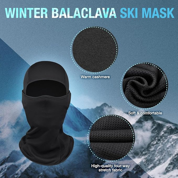 Winter Balaclava Face Mask & PU Leather Gloves Set - Breathable Full Face Mask with Touchscreen Waterproof Gloves for Men Women
