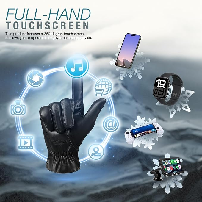 Winter Balaclava Face Mask & PU Leather Gloves Set - Breathable Full Face Mask with Touchscreen Waterproof Gloves for Men Women