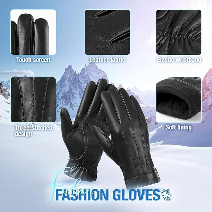 Winter Balaclava Face Mask & PU Leather Gloves Set - Breathable Full Face Mask with Touchscreen Waterproof Gloves for Men Women