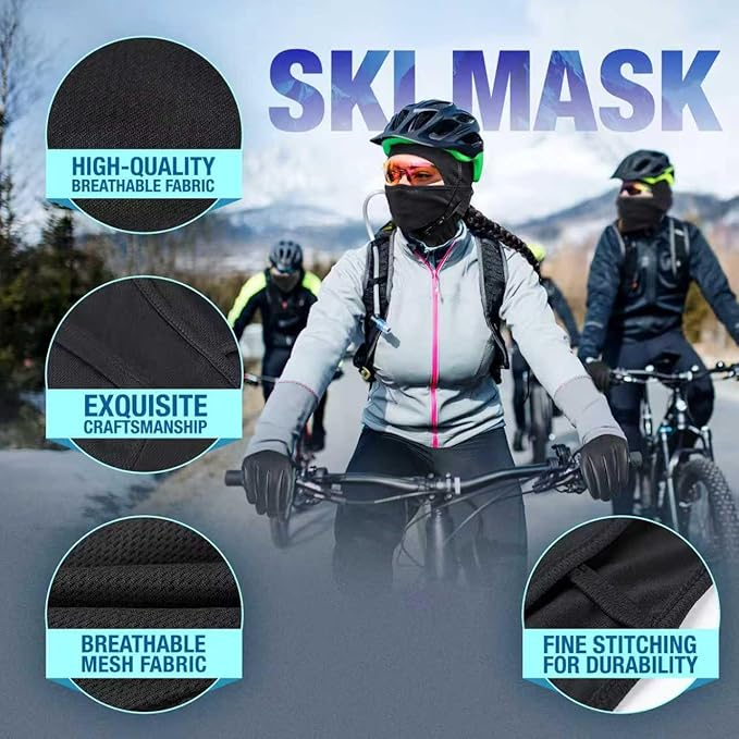 Winter Balaclava Face Mask & PU Leather Gloves Set - Breathable Full Face Mask with Touchscreen Waterproof Gloves for Men Women