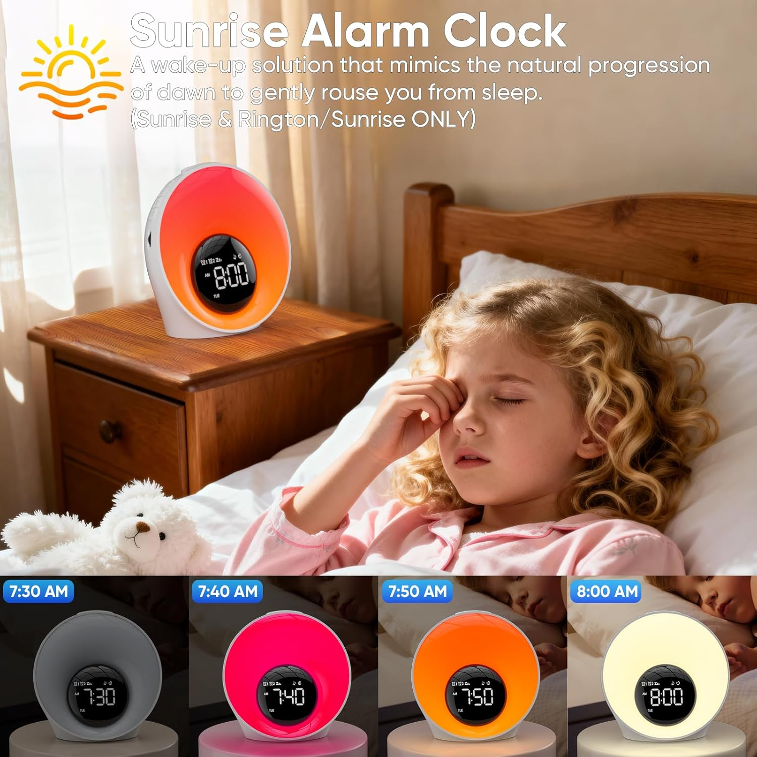 Wake Up Light Sunrise Alarm Clock - Sunrise Simulation & White Noise Machine with 30 Soothing Sounds - 14 Color Night Light - Dual Alarms for Heavy Sleepers Adults Kids