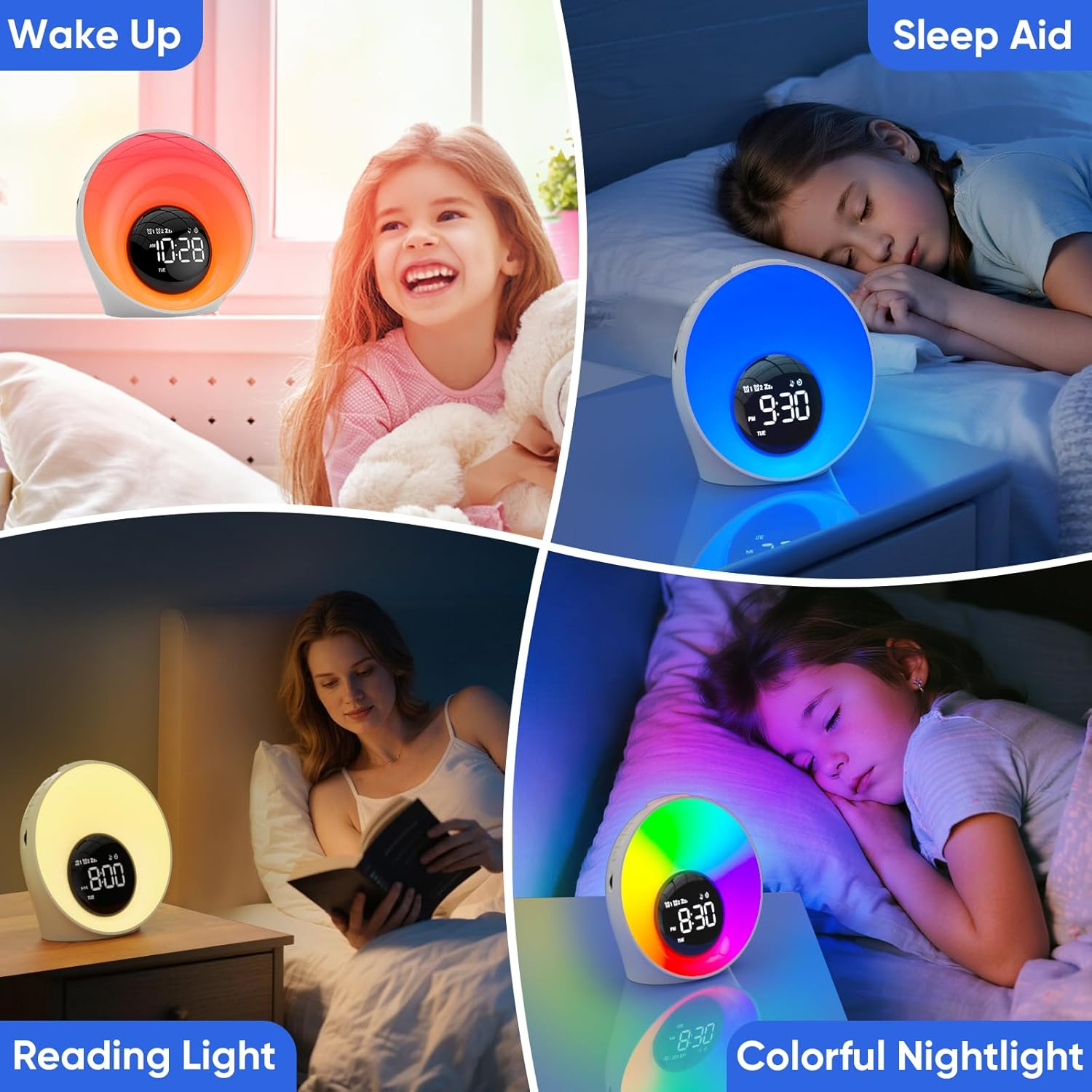 Wake Up Light Sunrise Alarm Clock - Sunrise Simulation & White Noise Machine with 30 Soothing Sounds - 14 Color Night Light - Dual Alarms for Heavy Sleepers Adults Kids