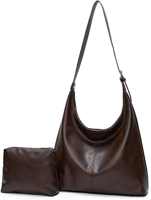 Hobo Bag for Women - Soft Vegan Leather Slouchy Shoulder Tote Purse with Cosmetic Pouch