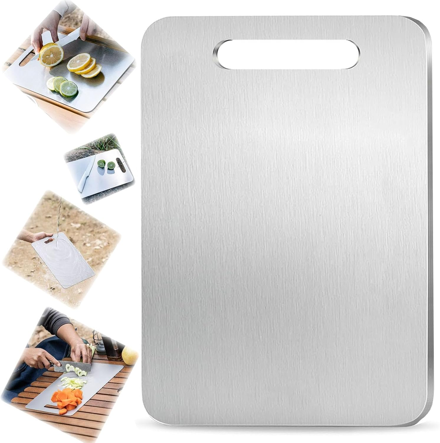 Titanium Cutting Board Double-Sided 100% Pure Titanium - Dishwasher Safe Kitchen Chopping Board for Meat, Fruit & BBQ (Large 13.6"×9.3")