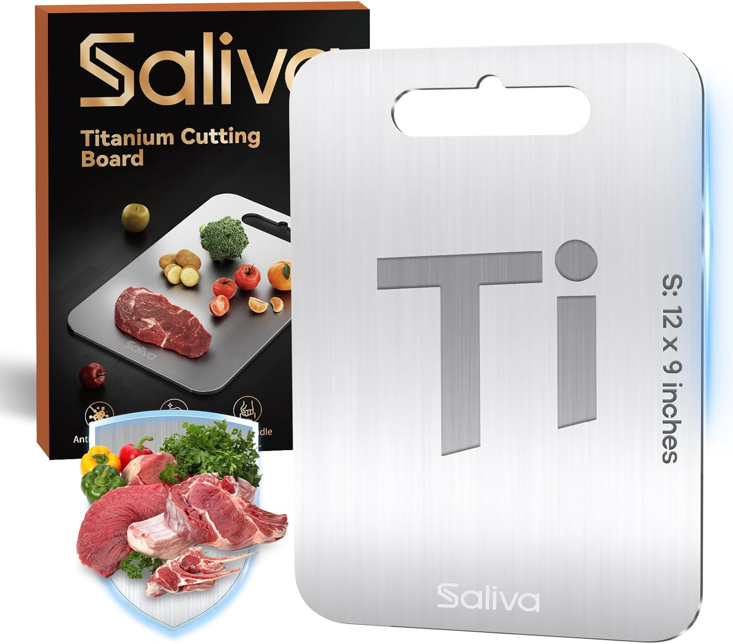 Titanium Cutting Board - Double Sided Food Grade Kitchen Chopping Board with Handle, Dishwasher Safe, Knife-Friendly