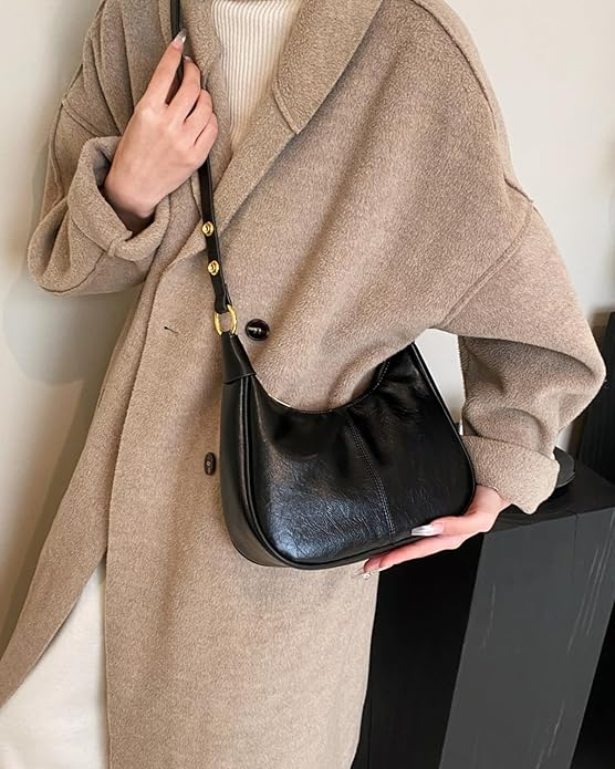 Shoulder Bags for Women Small Hobo Bags - Crescent Shaped Cute Retro Tote Handbag Mini Clutch Purse with Zipper Closure