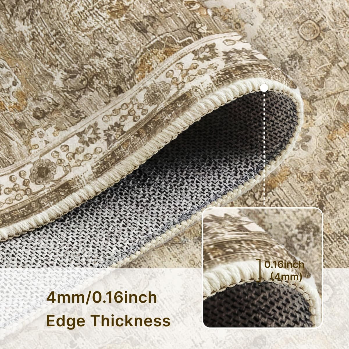 3x2 ft Washable Area Rug - Boho Vintage Gold Brown Small Rug for Kitch…