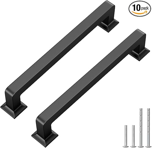 10 Pack Black Cabinet Handles - 5-1/16" Matte Black Zinc Alloy Drawer Pulls