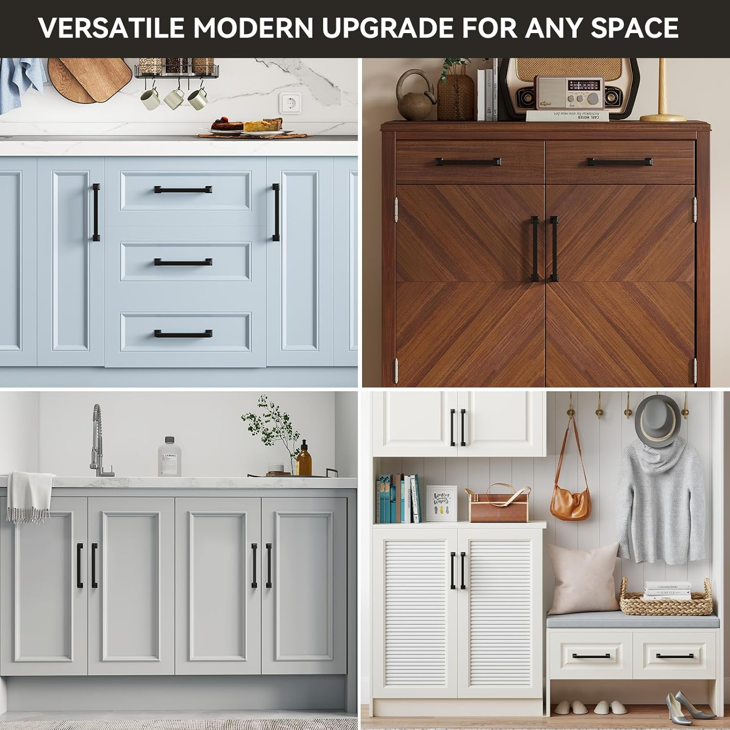 10 Pack Black Cabinet Handles - 5-1/16" Matte Black Zinc Alloy Drawer Pulls