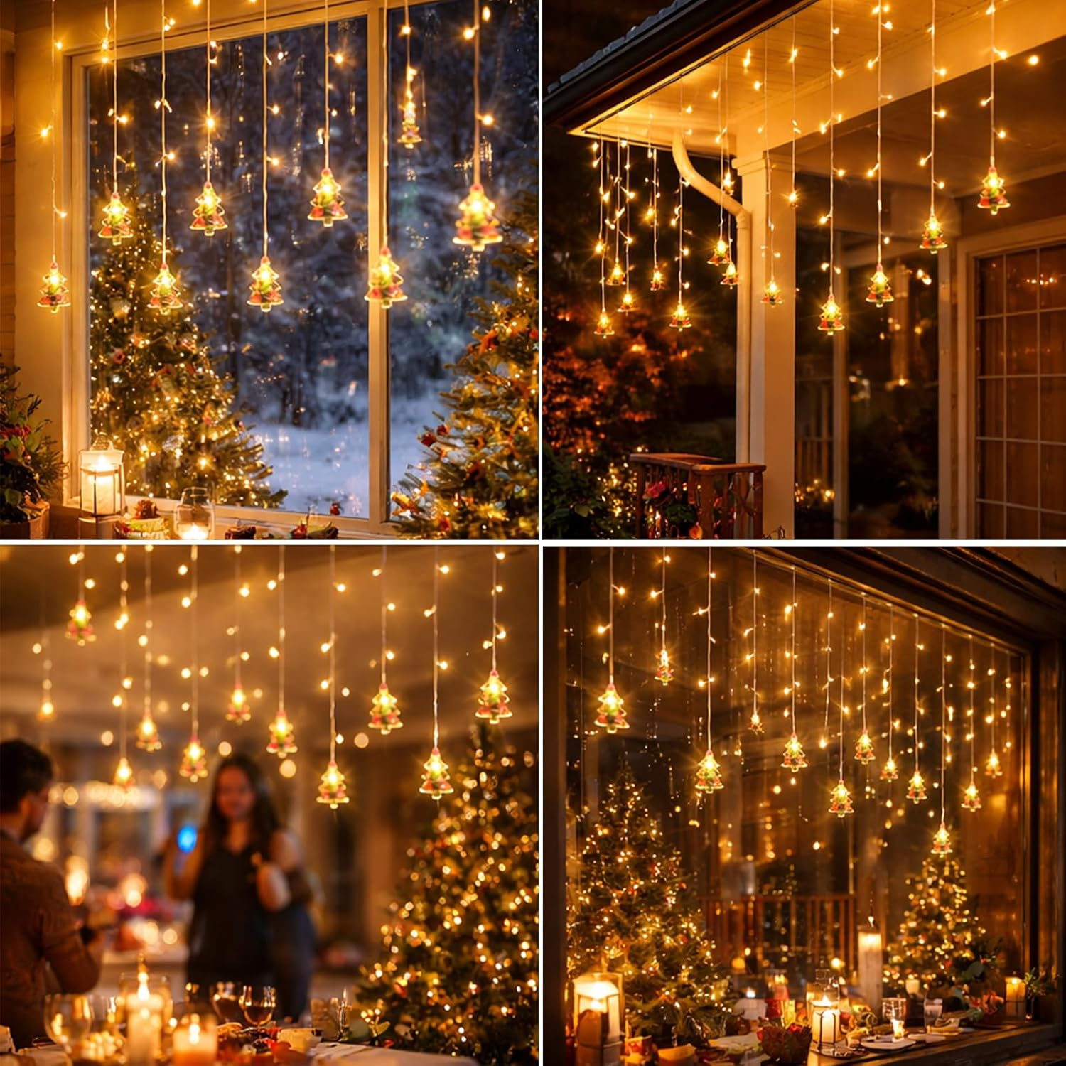 Curtain String Lights 108 LEDs - 8 Modes Dimmable Icicle Christmas Lights Warm White