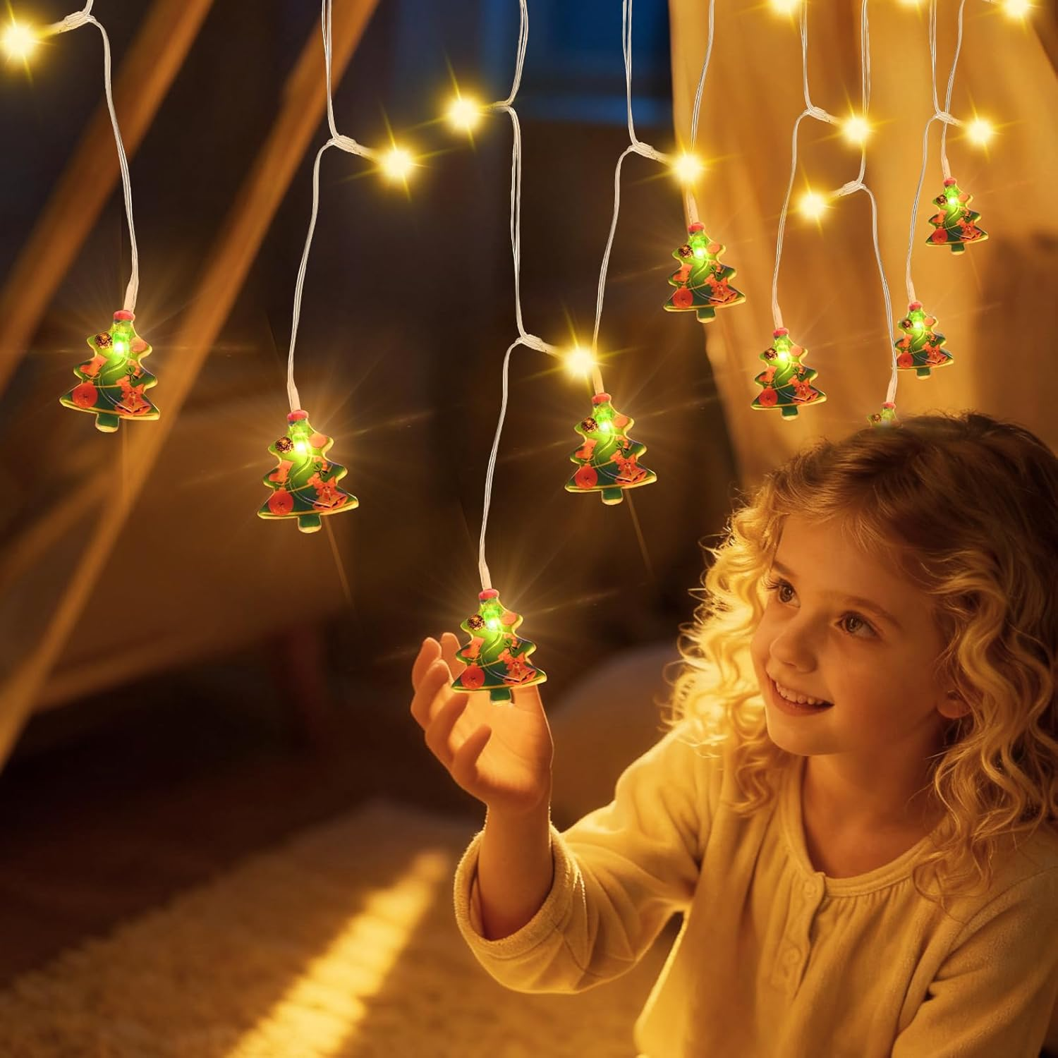 Curtain String Lights 108 LEDs - 8 Modes Dimmable Icicle Christmas Lights Warm White